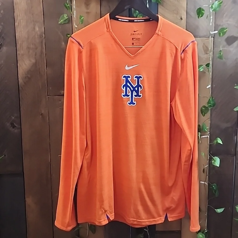 Men's New York Mets Nike Orange  Breathe Long Sleeve Performance T-Shirt Size M - Picture 2 of 5